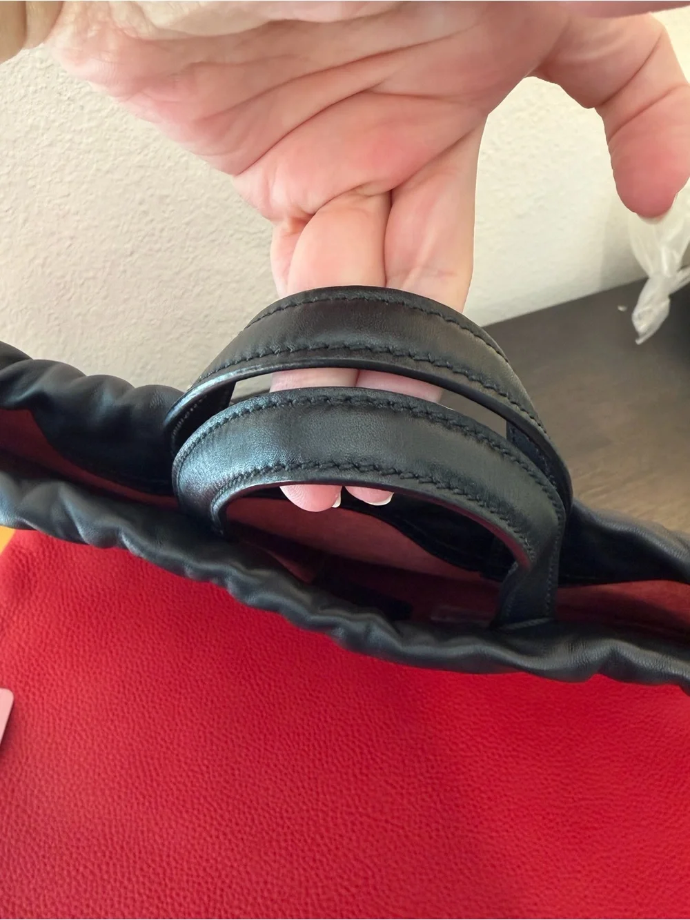 Gucci Red Leather Logo Drawstring Backpack